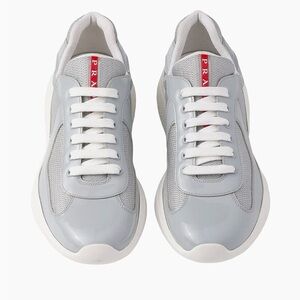 Prada Men's Light Gray and White Sneakers